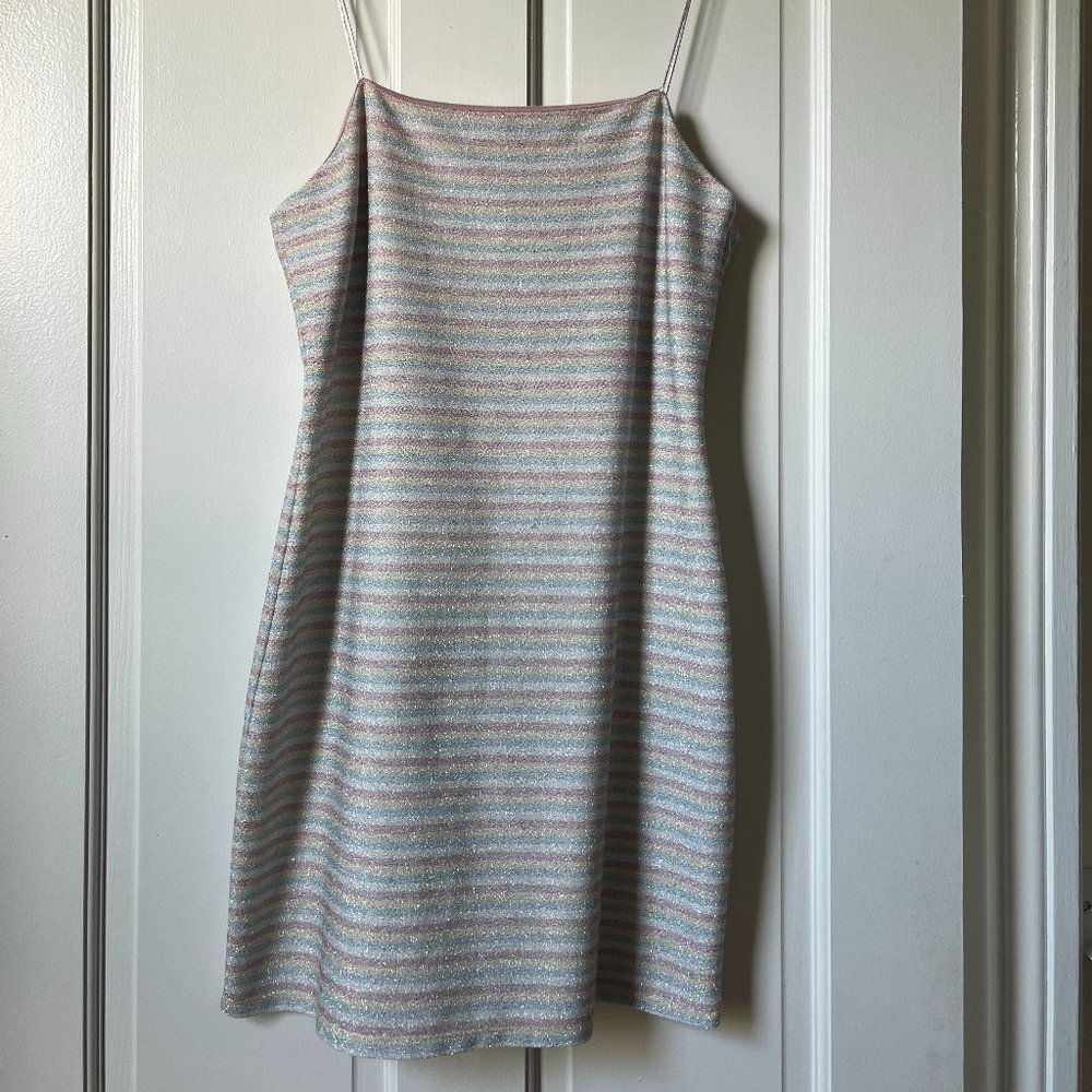 TOPSHOP GLITTERY PASTEL STRIPED MINI DRESS